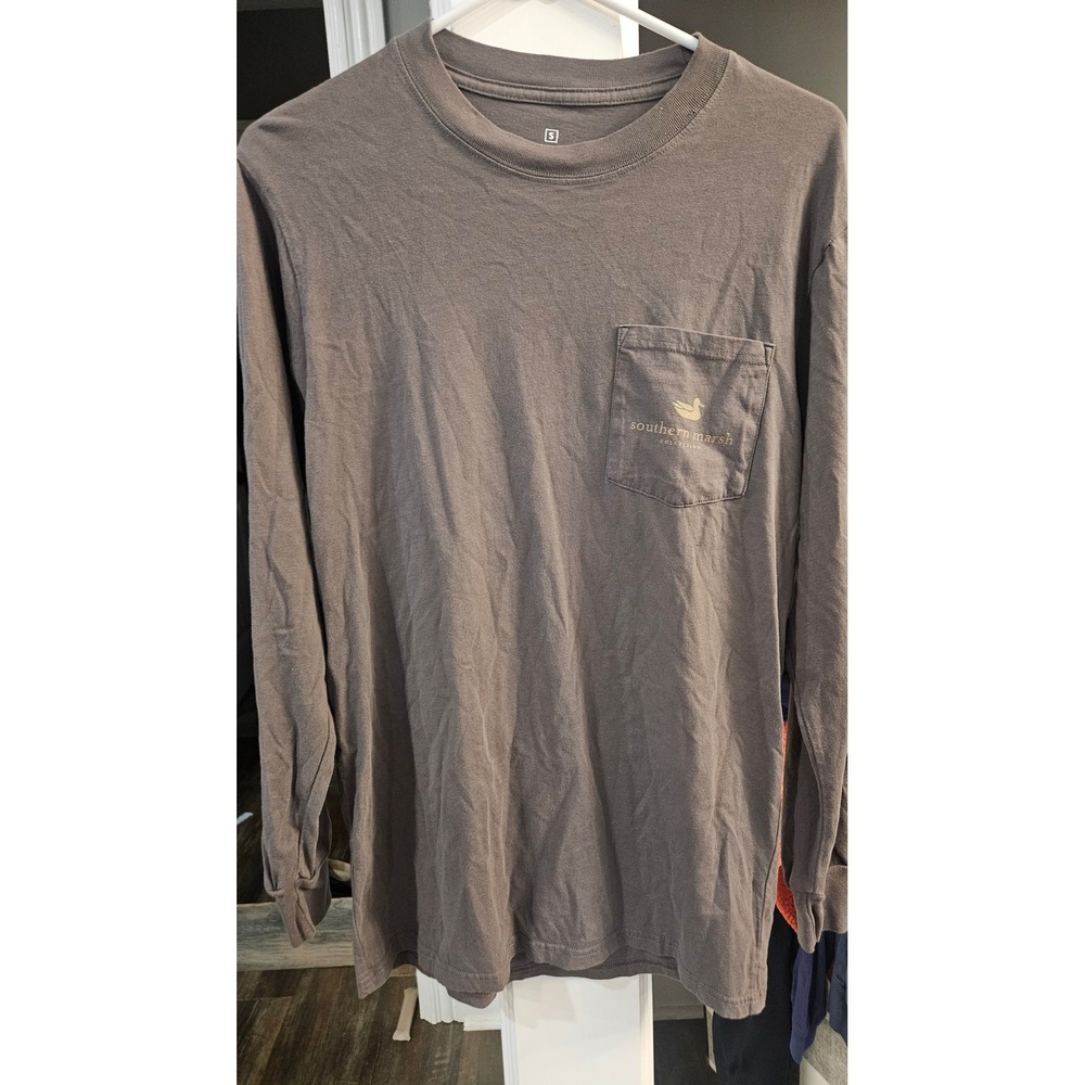 Gorpcore Southern Marsh Mens Brown Camo Duck Logo Long Sleeve Pocket T-Shirt Sm